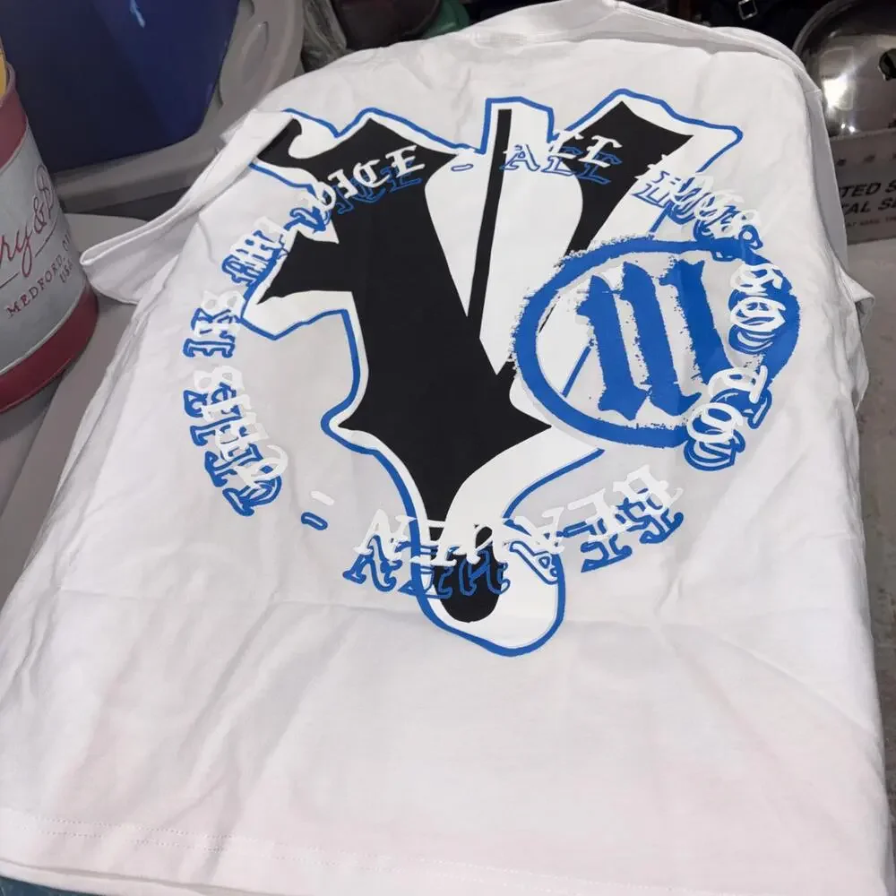 MI Vice Doberman Skeleton Graphic White Blue Black‎ Tee Mens XL NWOT NEW